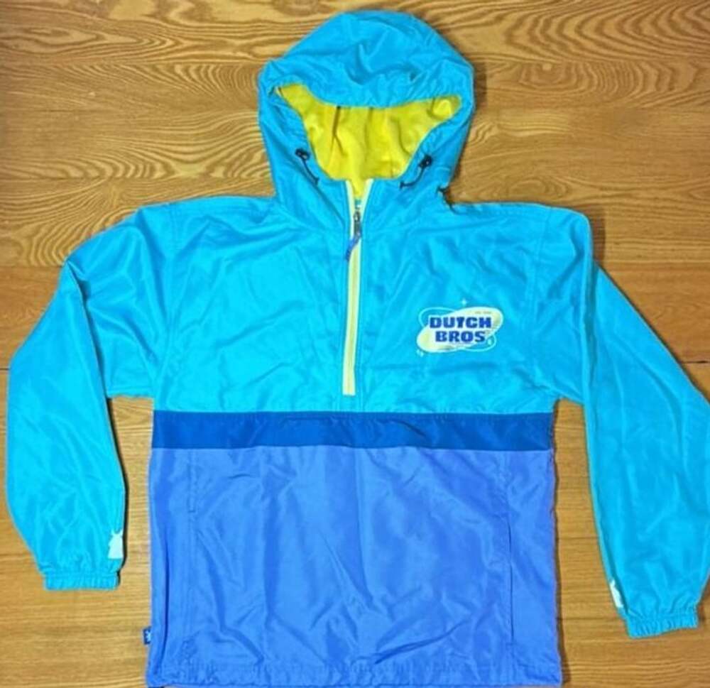 Dutch Bros Coffee Teal and Blue Quarter Zip Hooded Windbreaker Small